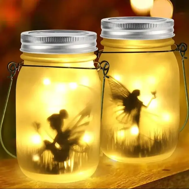 Solar Lantern Fairy Lights Garden Ornament Outdoor Hanging Frosted Tree Table Yard Patio Lawn Portable Glass Mason Jar Lamp 1