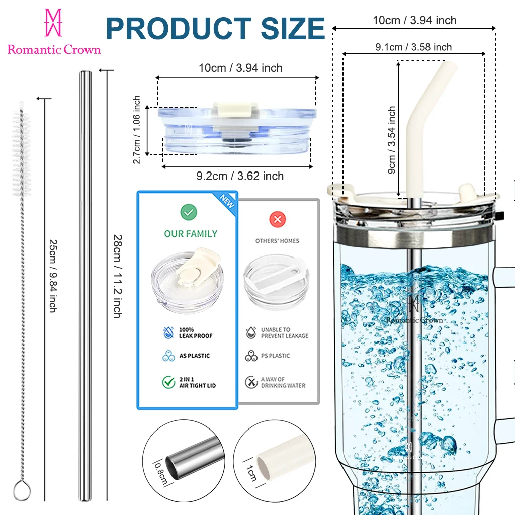 ROMANTIC CROWN Copo Térmico Inox Portátil 1200ml/1.2L Garrafa Térmica Inoxidável com Tampa e Canudo 6