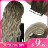 [NEW]VeSunny Tape In Hair Extensions Human Hair Real Natural Hair Balayage Color #4-14-60 Skin Weft Straight Seamless Hair 1