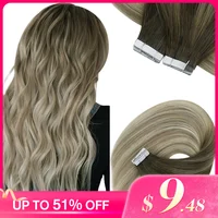 [NEW]VeSunny Tape In Hair Extensions Human Hair Real Natural Hair Balayage Color #4-14-60 Skin Weft Straight Seamless Hair 1