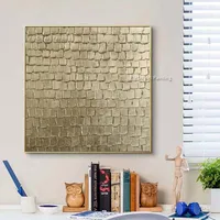 Gold Leaf Wall Art Canvas Painting Handmade Golden Textured Oil Painting Gold Metal Shine Wall Art Decor Glossy Gold Artwork 3