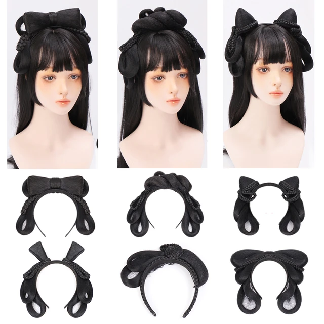 SEEANO-peruca hanfu para mulheres, estilo chinês, peça de cabelo sintético,  almofada de modelagem antiga, acessórios para cabelo preto, cocar -  AliExpress