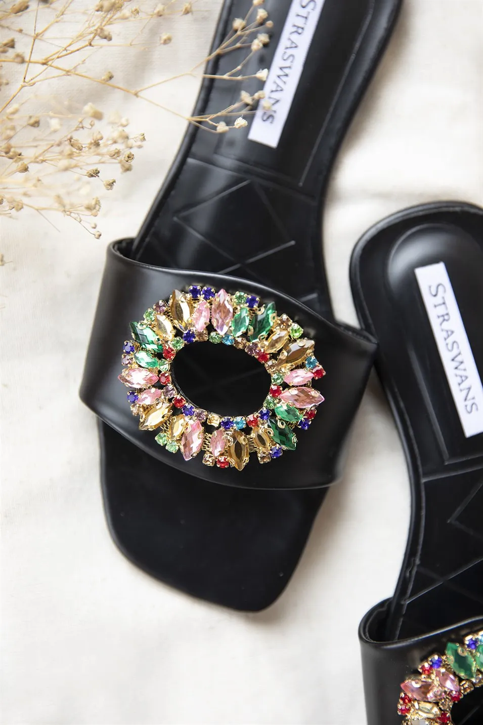 

2022 Women's Rhinestones ZARZ Flat Sandals Summer Embellished Squared Toe Flats Lady Fashion Outdoor Slippers Luxury Flat Shoes
