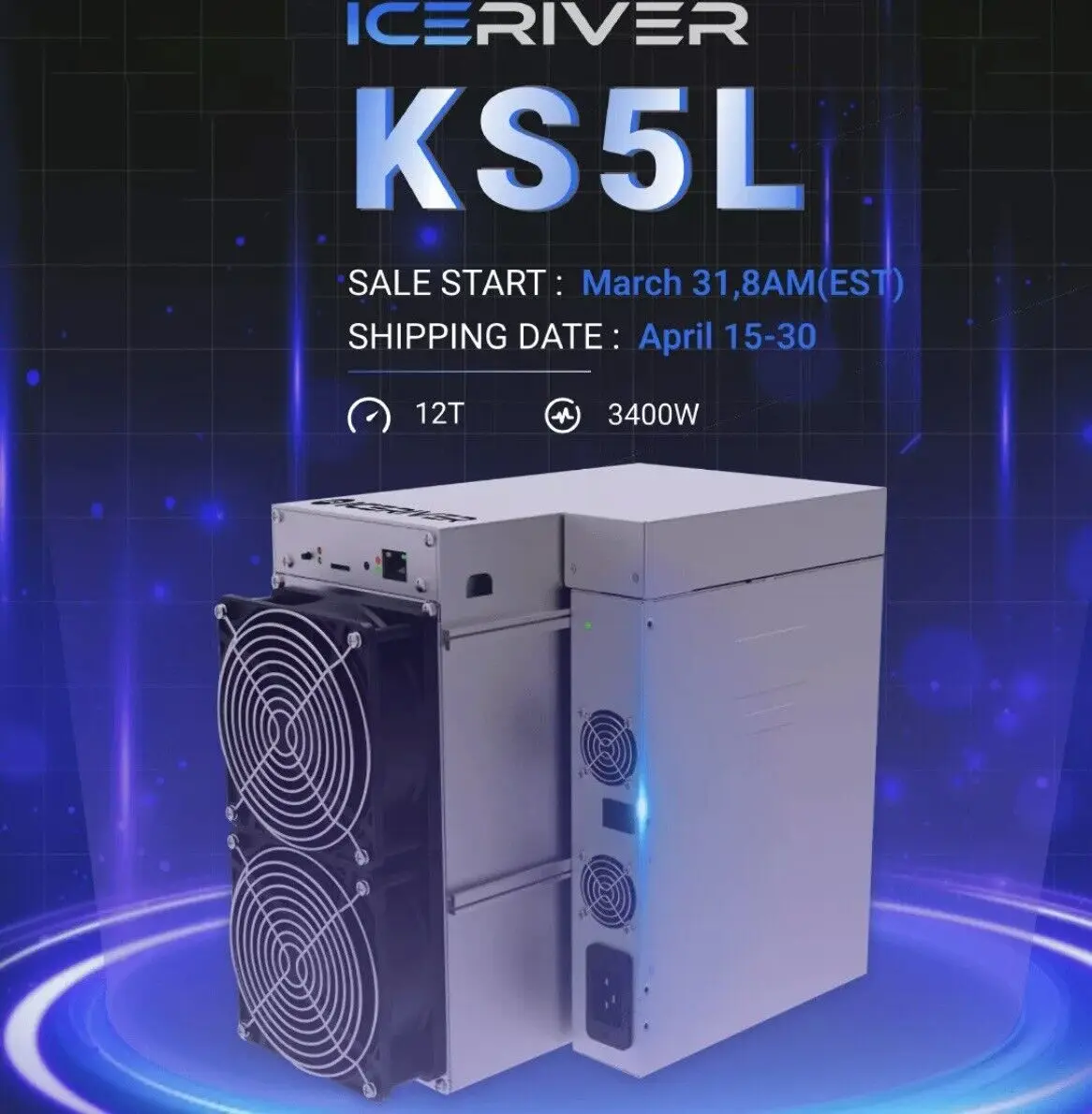 Ad Acquista 4 Ottieni 2 Gratis Iceriver Ks5L 12T 3400W Kaspa Miner Preordina Navi Aprile 15-30