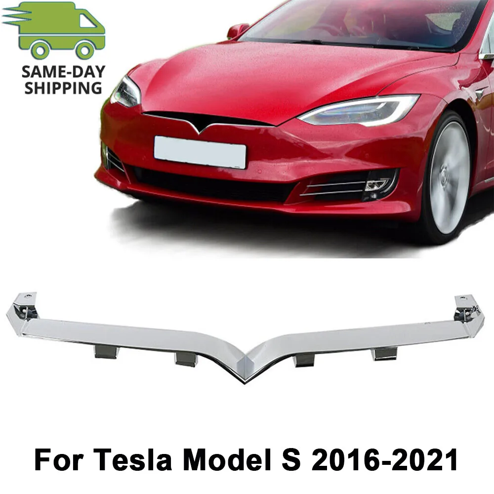 

OE# 1065233-00-D 1056377-00-F For 2016-2021 Tesla Model S Chrome Front Bumper Upper Grille Trim Molding 106523300D 105637700F