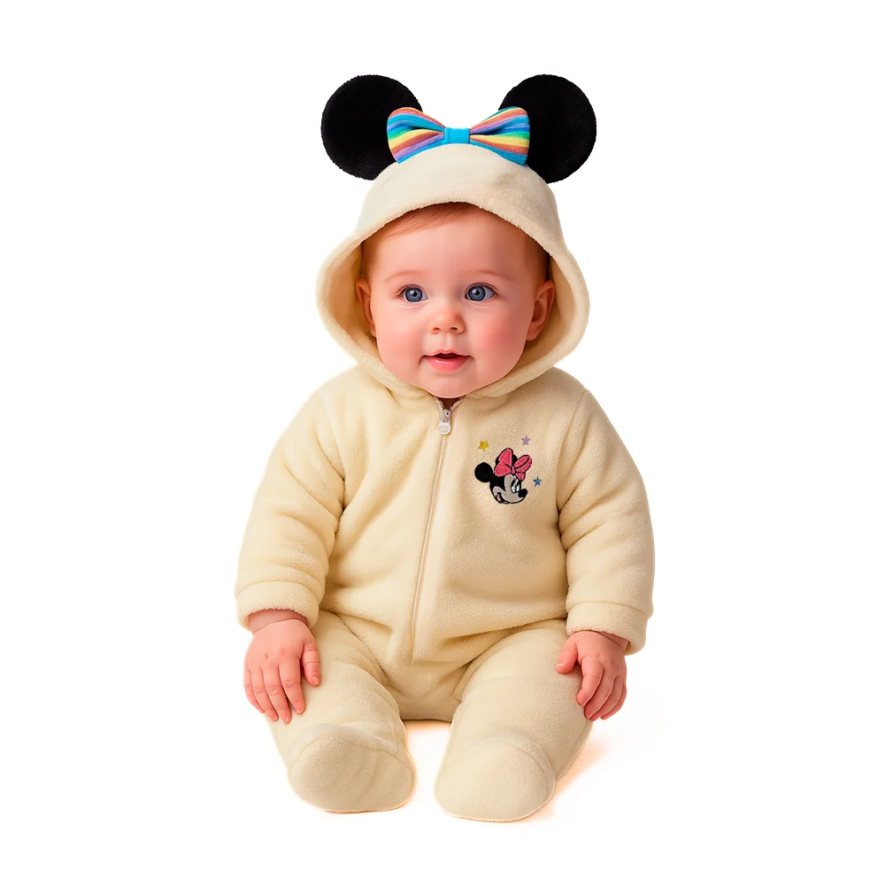 Mameluco para Bebé con gorro bordado Disney Minnie Mouse Hueso
