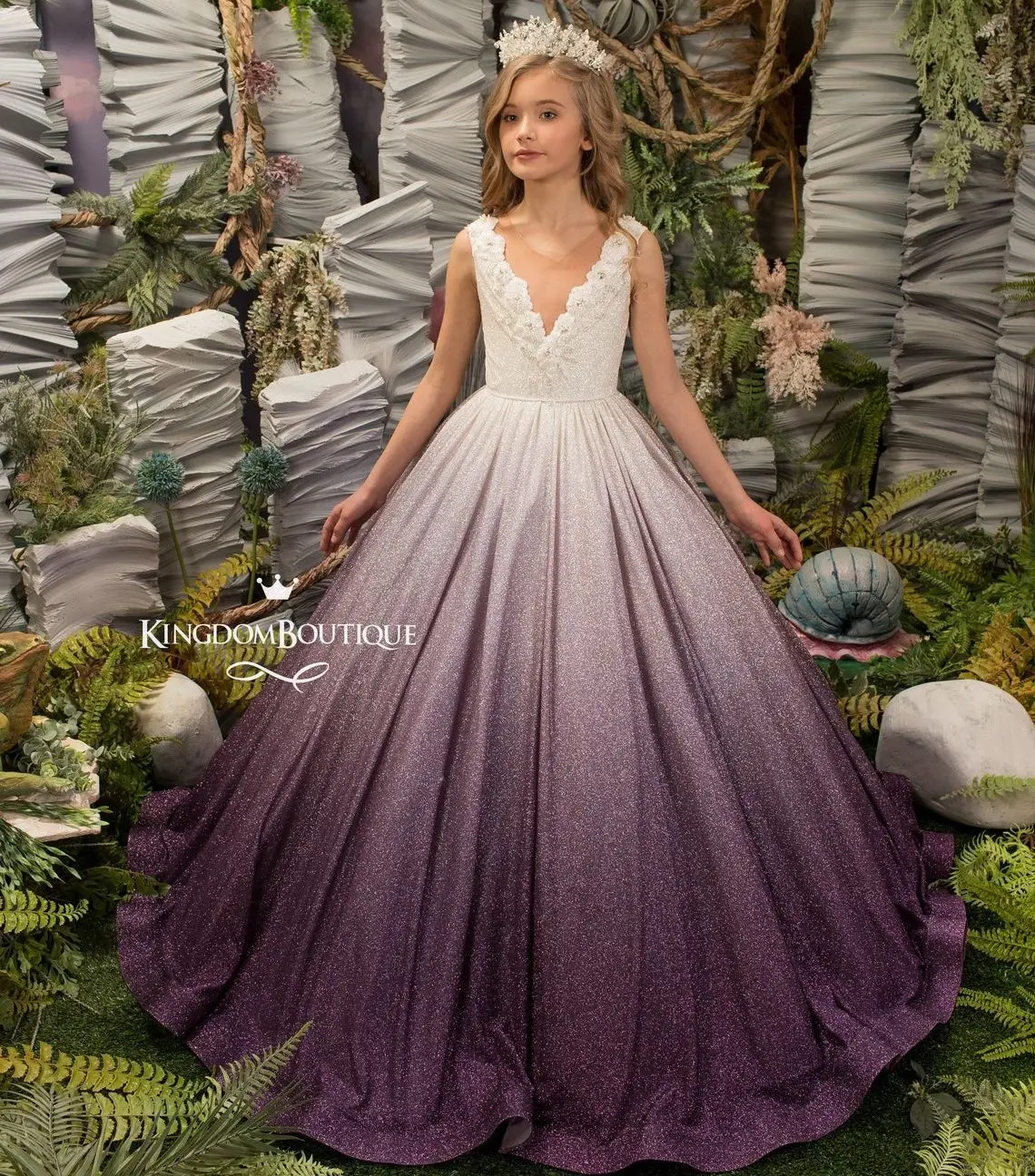 

Ombre Sequined Flower Girls Dress Kids Floral Lace Bead Girl Party Gowns Baby Wedding First Communion Bridesmaid Birthday Dress