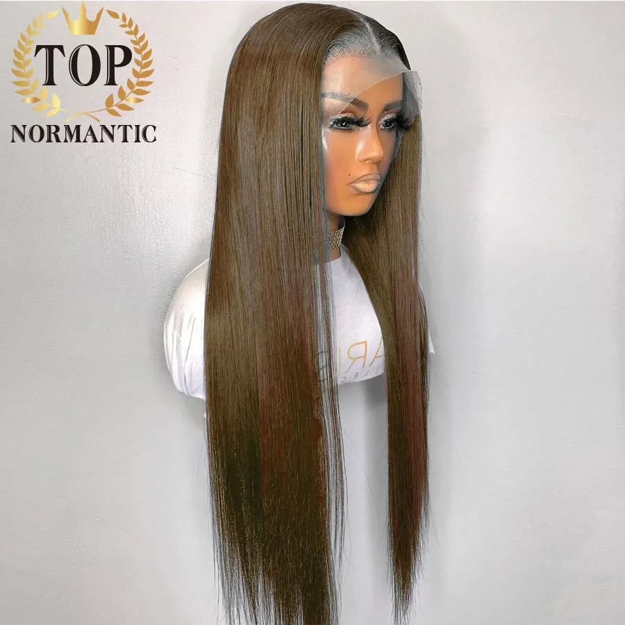 Topnormantic Schokolade Braun Farbe 13x4 Vordere Spitze Perücken mit Mittleren Braun Indisches Haar 13x6 Spitze Vorne perücke Glueless Verschluss Perücken