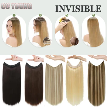 20 inch 100g Blond Halo Hair Extensions 100% Human Hair with Invisible Transparent Wire Adjustable Size Secure Clip on Hairpiece