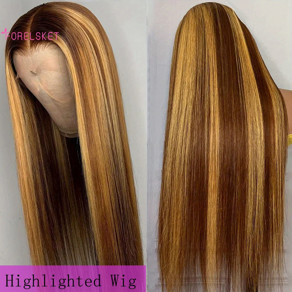 

Honey Blonde Lace Front Wig 13x4 HD Transparent 4/27 Highlight Ombre Lace Front Wigs Human Hair Pre Plucked With Baby Hair