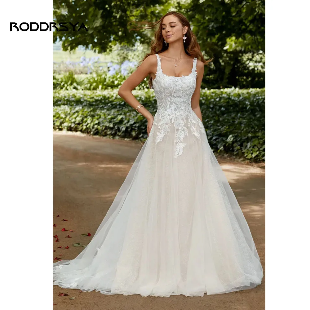 

RODDRSYA Boho Elegant Wedding Dresses For Women Square Collar Appliques Lace Backless With Button Vestidos De Novia Custom Made
