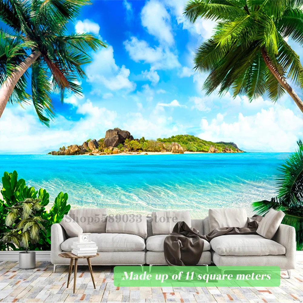 Download Relaxing on a sunny beach surrounded by 3D coconut trees Wallpaper  | Wallpapers.com