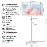 Téléviseur intelligent portable de 32 pouces, écran tactile 60 Hz 1080p, téléviseur Android sur roulettes et réglable en hauteur, batterie de 15 000 mAh, appareil photo 13 MP, 6 Go + 128 Go 2
