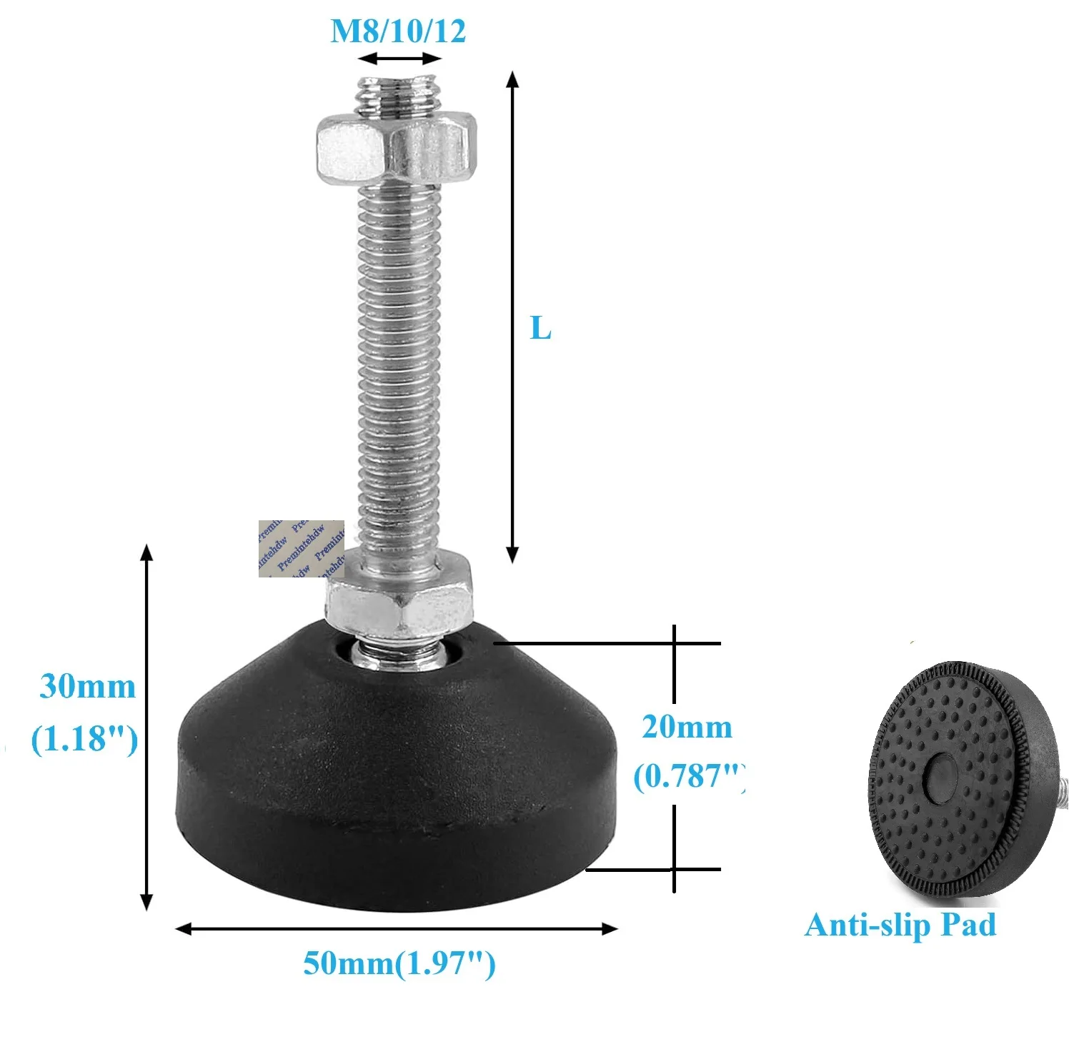 Dia.50mm Nylon Anti Glide Leveling Feet Pad Swivel M8 M10 M12 Threaded Stem Machine Furniture 4Pcs