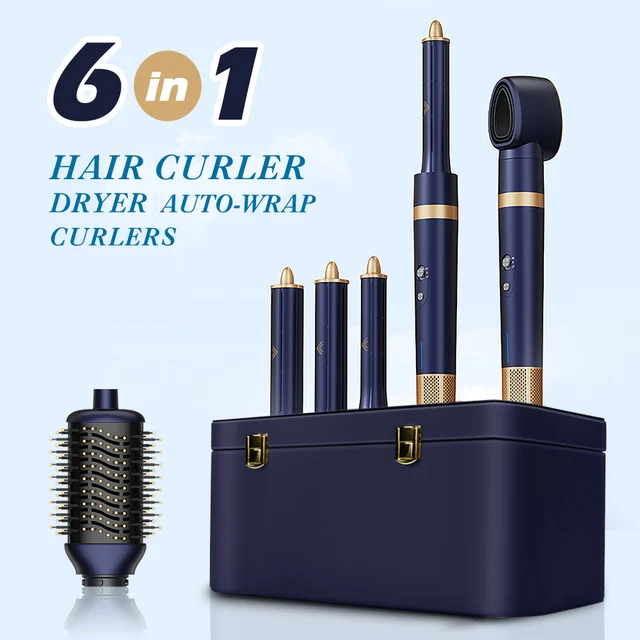 6-in-1 Negative Ion Hair Dryer Multi-Styler Waver Styler Hair Curler Auto-Wrap Curlers Hair Straighteners Blow Hair Dryer
