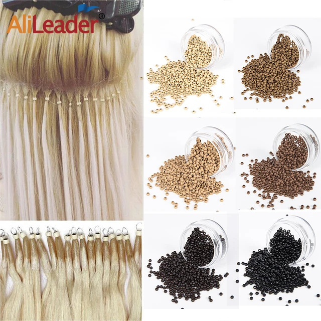  Hair Extension Beads, Seamless Silicone Lined Micro Ring Link  Bead Microlink Nano Rings Brown Tubes Beads Hair Feather Extensions Tool  Tip Human Hair Feather Extensions Design Aluminium 5mm 500PCS 