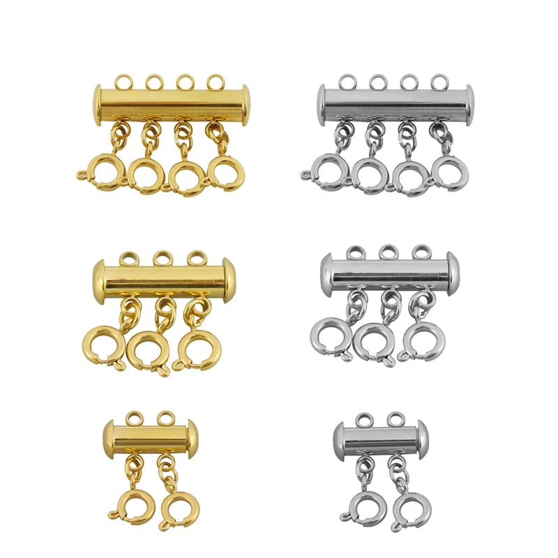 Stainless Steel Jewelry Making Accessories Multiple Multi Chain Separator Hook Three Triple Closure Layering Clasps for Necklace