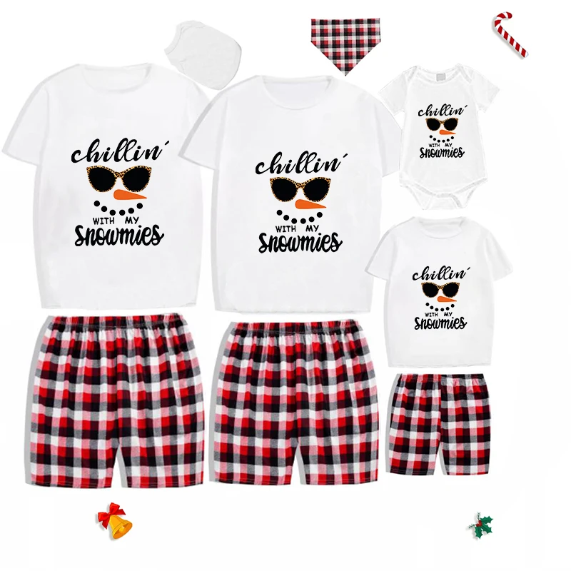 

Christmas Matching Family Pajamas Exclusive Design Puzzle Chillin Snowmies Short Pajamas Set