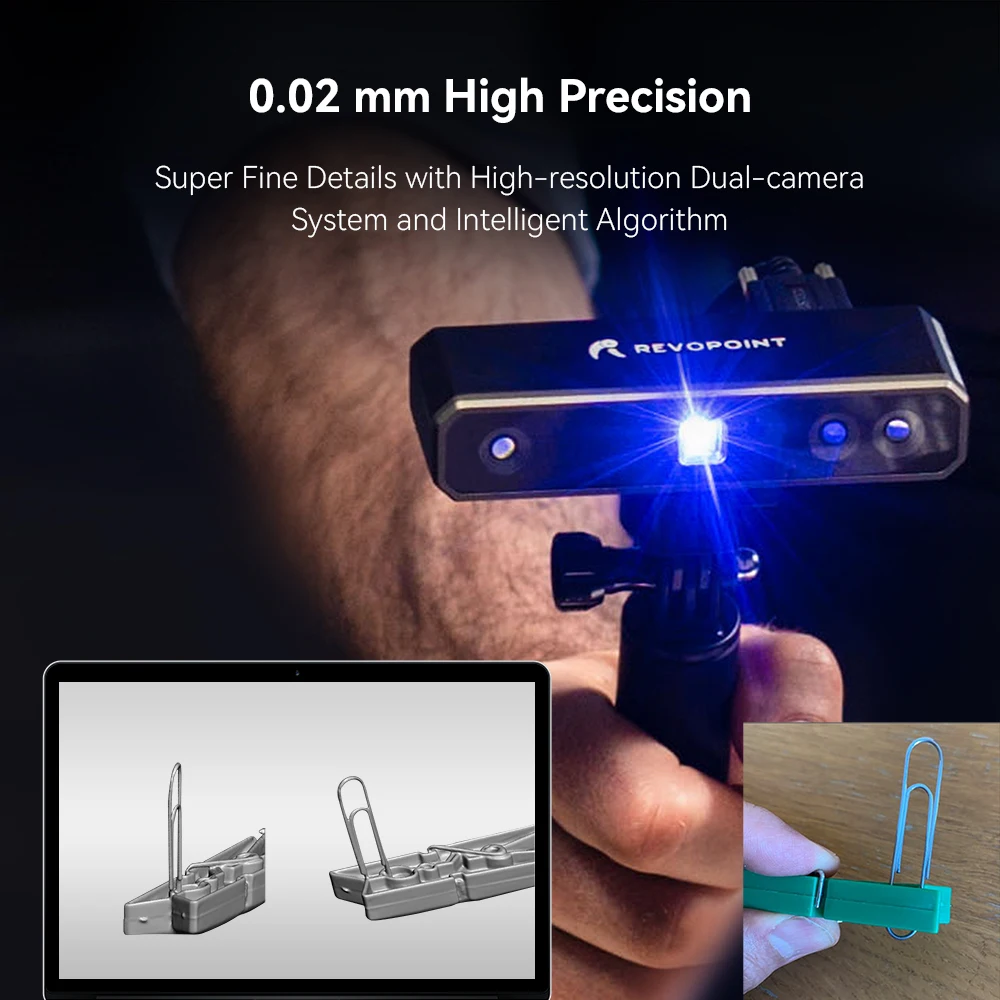 Revopoint-미니 3D 스캐너 듀얼 축 가능 콤보, 0.02MM 정밀도, 10 Fps 스캔 속도 산업용 블루 라이트, 3D 인쇄용