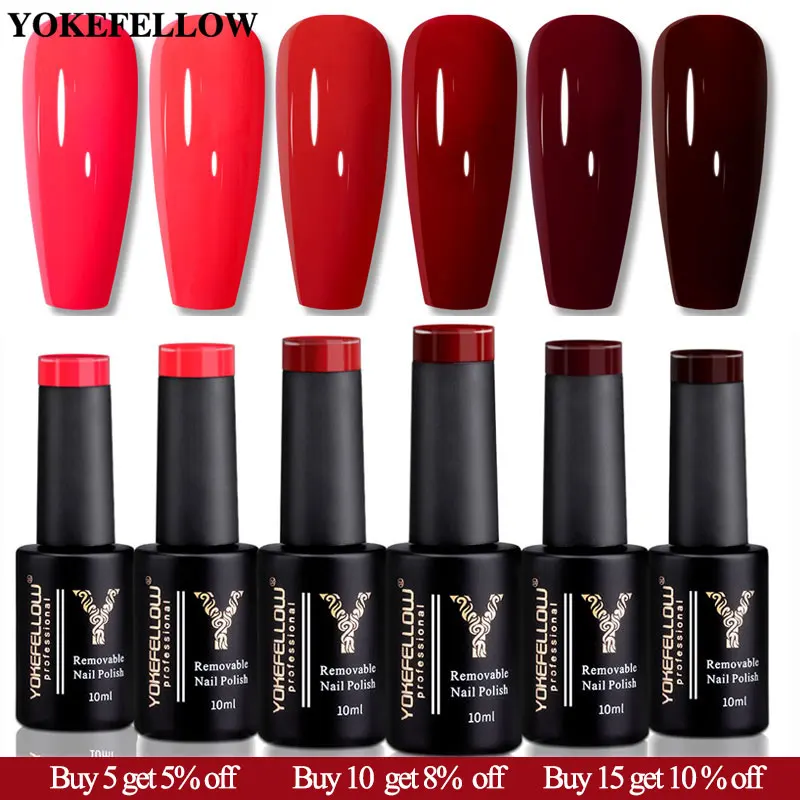 YOKEFELLOW 10ml Dark Red Series Gel Nail Polish Spring Summer Semi Permanent Low Odor Long-Wear Gel Varnish For Manicure AB003