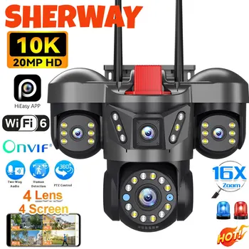 10K 20MP UHD Outdoor WiFi IP Camera Four Len Four Screen 360° 16X Zoom PTZ Security Cam Auto Tracking CCTV Wireless Surveillance 1