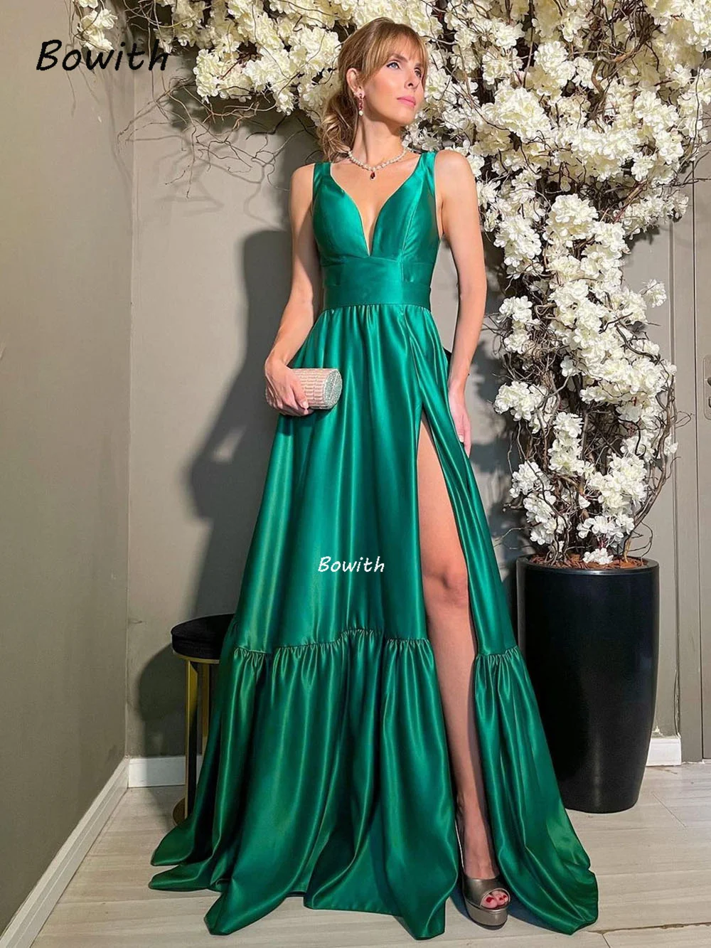 

Bowith Evening Dresses Long Luxury 2022 A Line Prom Gown with Bow Back Formal Occasion Dresses for Women vestidos de fiesta