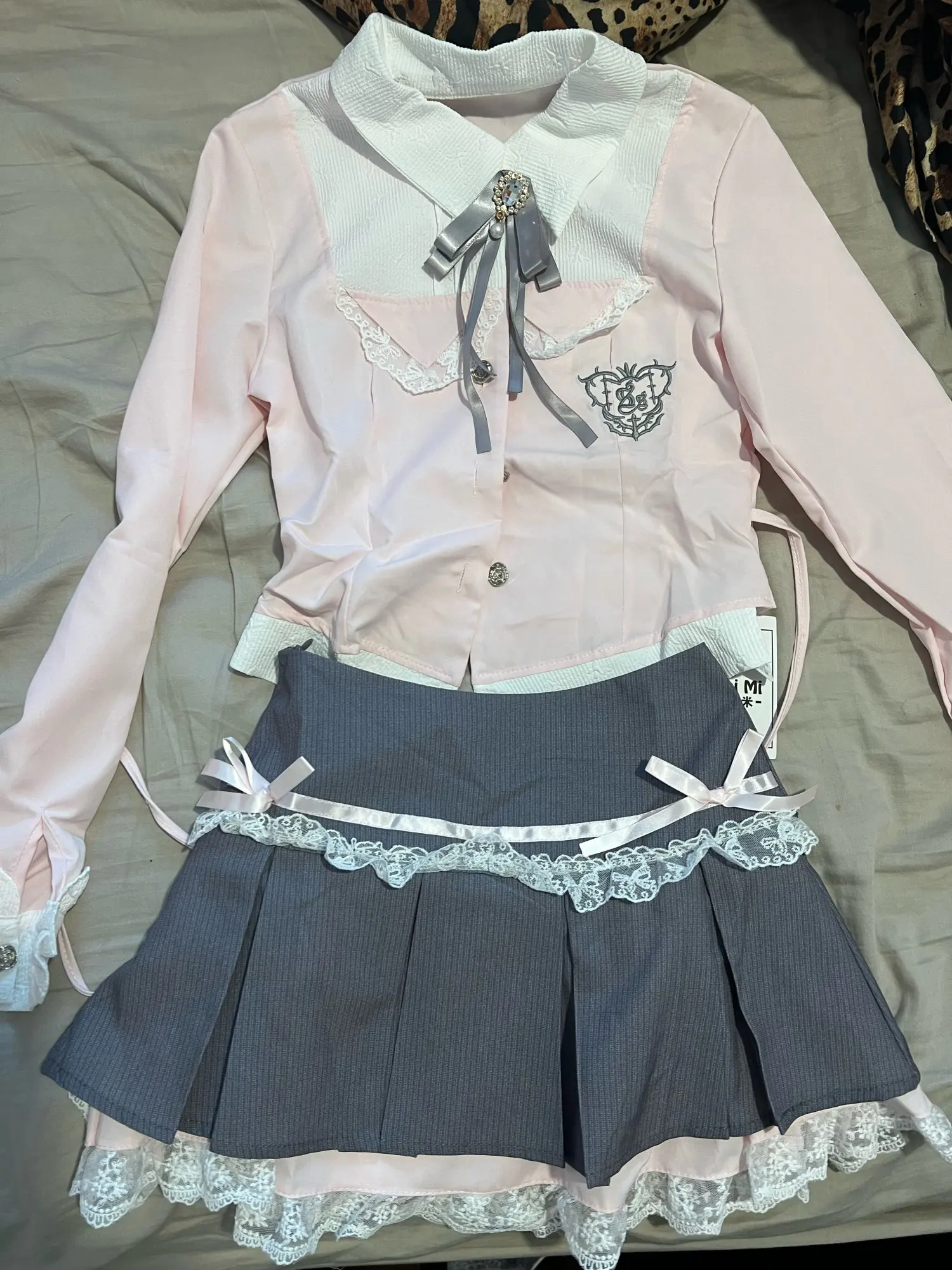 Spring Y2K Princess Outfits Women 2 Piece Sets Sweet Kawaii Bow Tops + Lace Pleated Skirt Female Retro Chic Preppy Style Clothes photo review