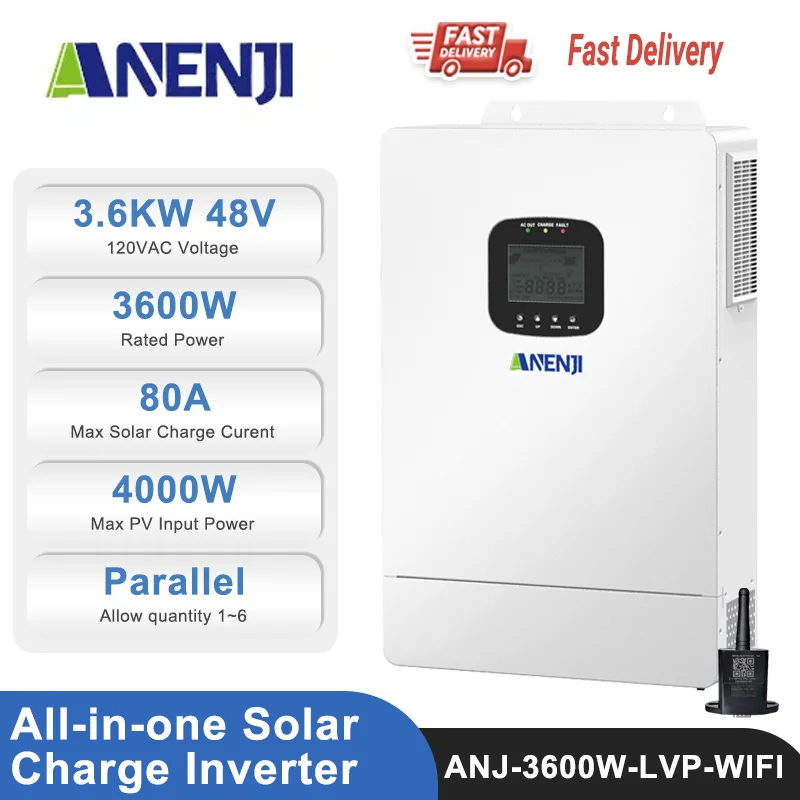 ANENJI 3.6KW 6.5K 12KW 48V 110V 하이브리드 태양광 인버터 MPPT 와이파이 인버터 병렬 6 최대 태양광 패널용