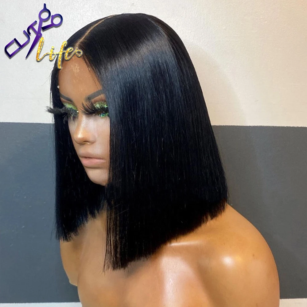 Short Bob Blunt Wig 13x4 Lace Front Wig Brazilian Human Hair 13x6 Lace Frontal Highlight Brown 4x4 Closure
