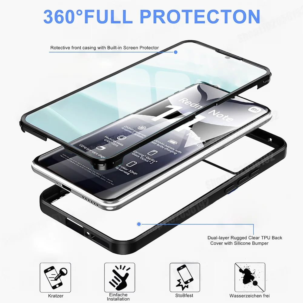 360 Full Cover Case For Xiaomi Redmi Note 14 13 12 11 10 Pro Plus