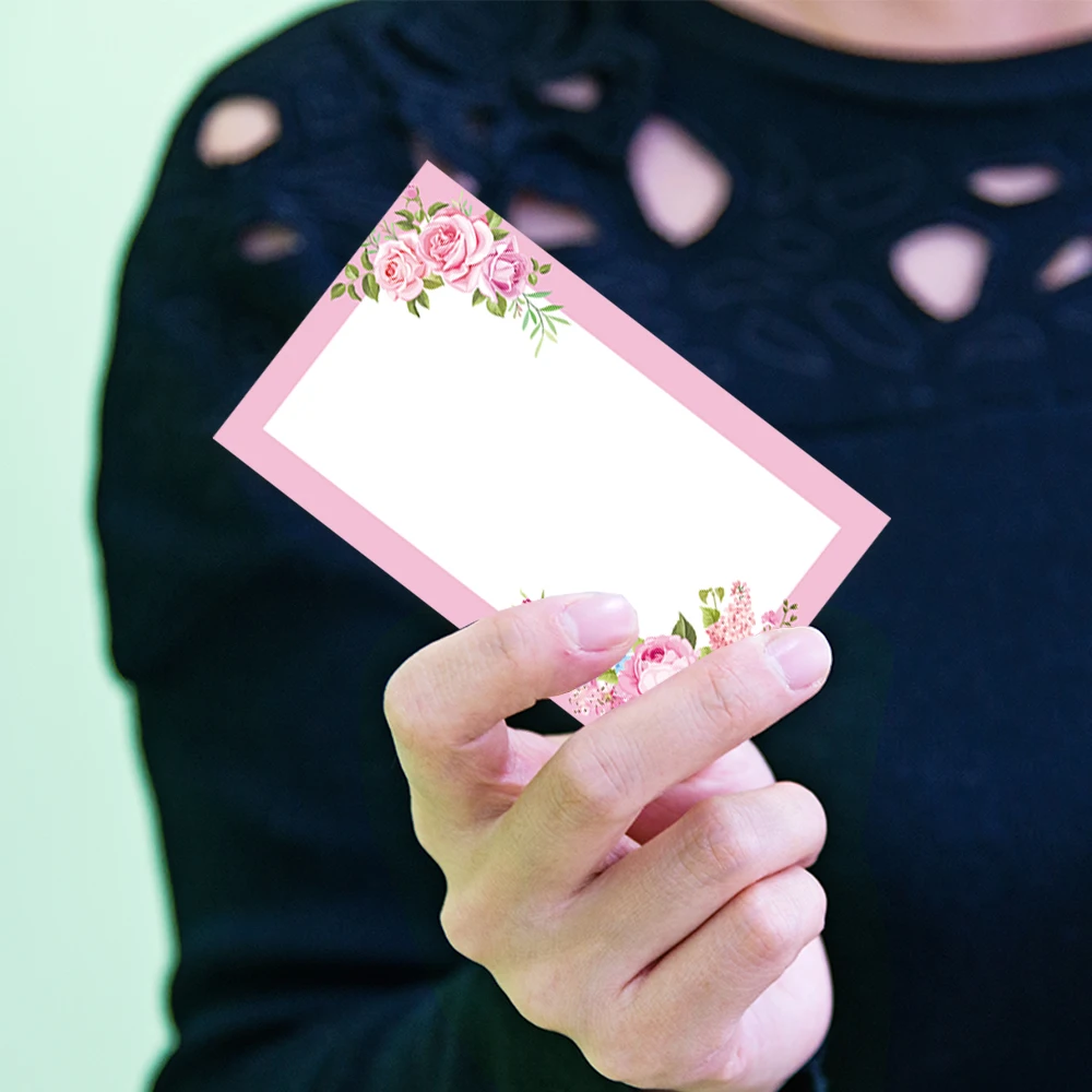 50pcs Pink Floral Blank Message Cards Pocket Cards Business Blank Greeting Small Business Supplies Gift Tags