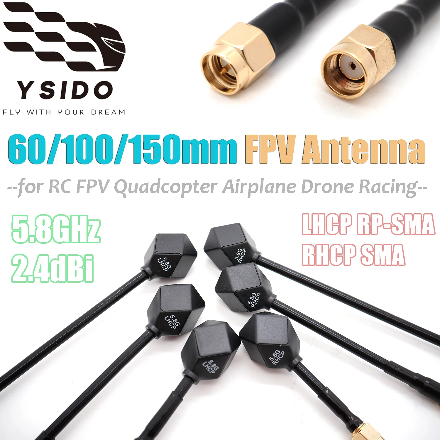 Antenne FPV 5.8G RHCP/LHCP 60-150mm pour Drone VTX VRX