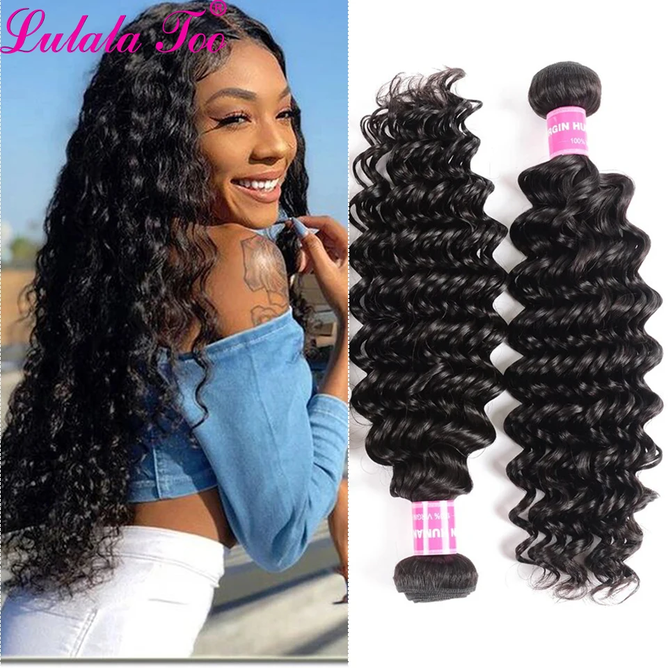8-28 Inch Deep Wave Human Hair Bundles Double Weft Brazilian Hair Weave Bundles Natural Remy Extension