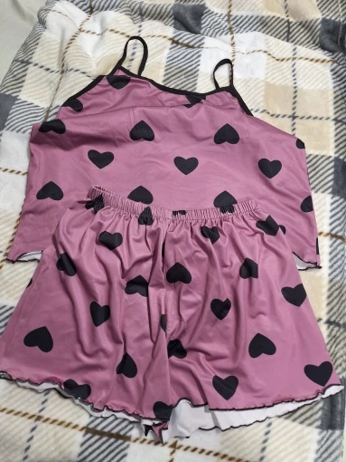 Charming Pink Heart Pajama Set for Effortless Summer Comfort photo review