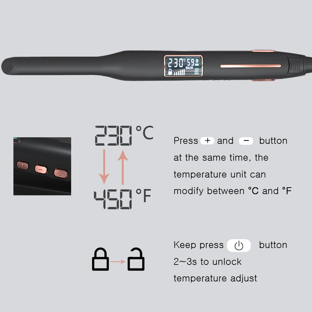 Thinnest Plate Hair Curler Mini Hair Straightener 2 in 1 Titanium Pencil Narrow Flat Iron with LCD Display for Short Beard