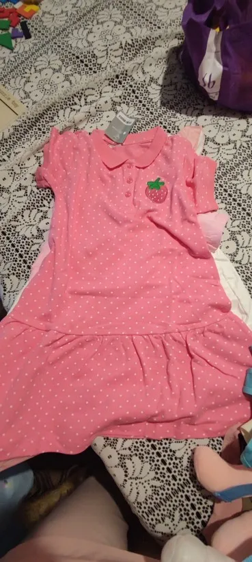 Little maven Summer Girls Clothes Strawberry Appliques Lovely Kids Girls Causal Polo Dresses for Girls Turn-Down Collar Dress photo review
