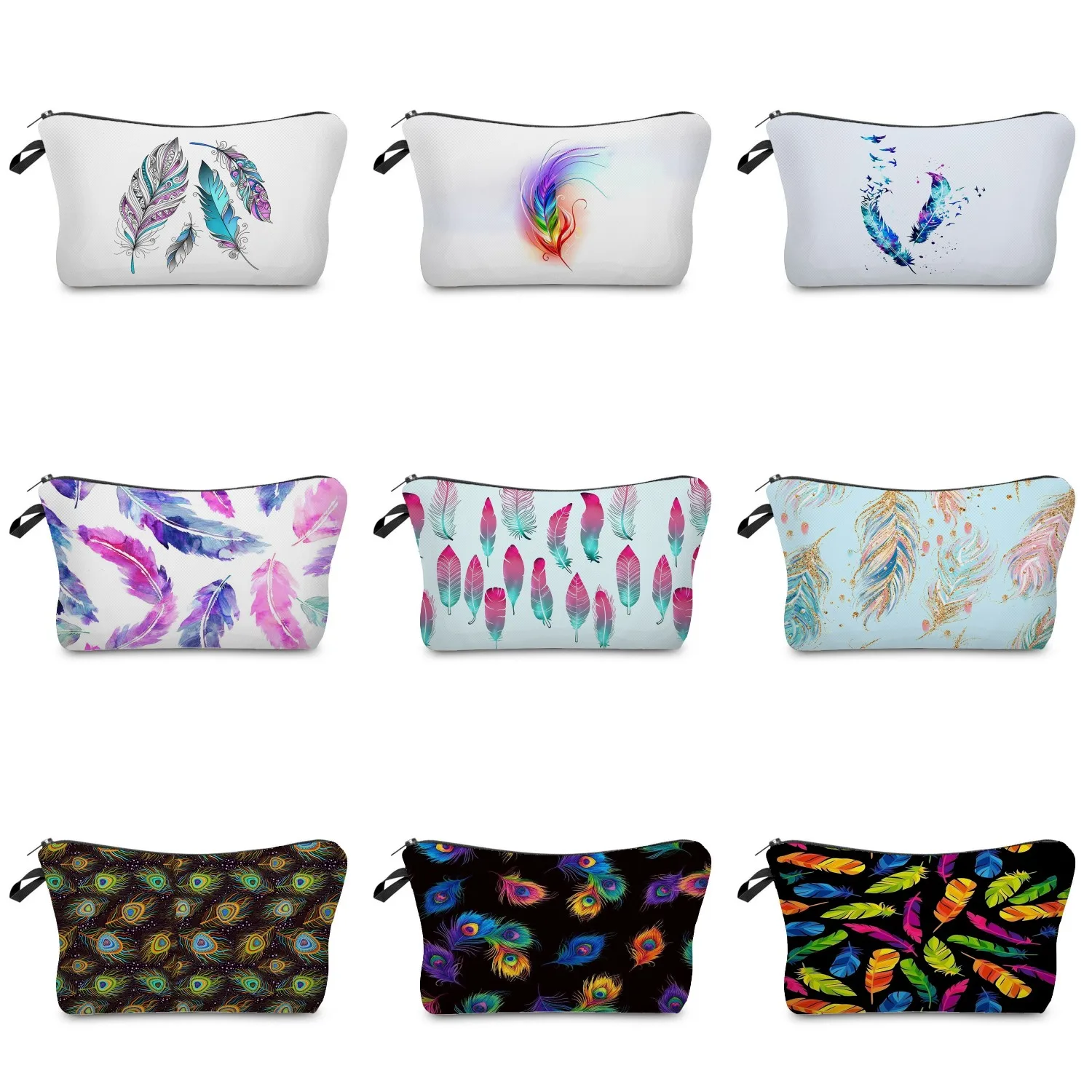 

Women's Makeup Bags Cosmetic Storage Bag Portable School Teacher Gift Feather Print Outdoor Travel Portable Ladies Toilet Bags