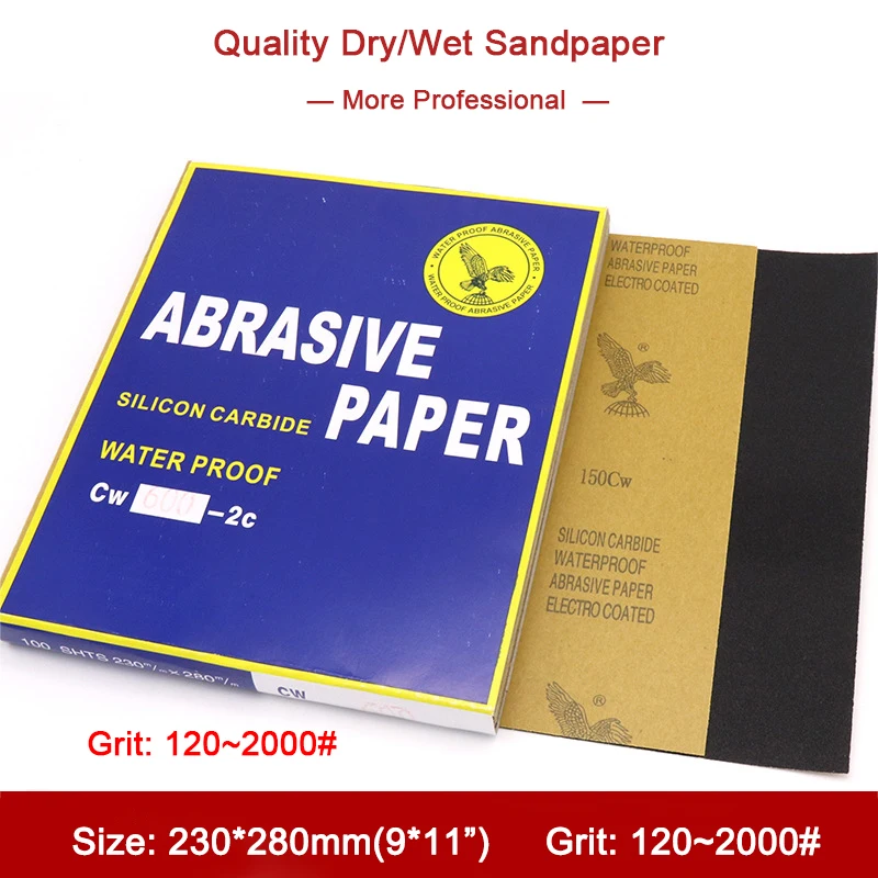 

1Pcs Dry/Wet Sandpaper 9"x11"(230x280mm) Abrasive Paper 120~2000Grit Sanding Metal Jade Amber Woodworking Car Polishing Grinding