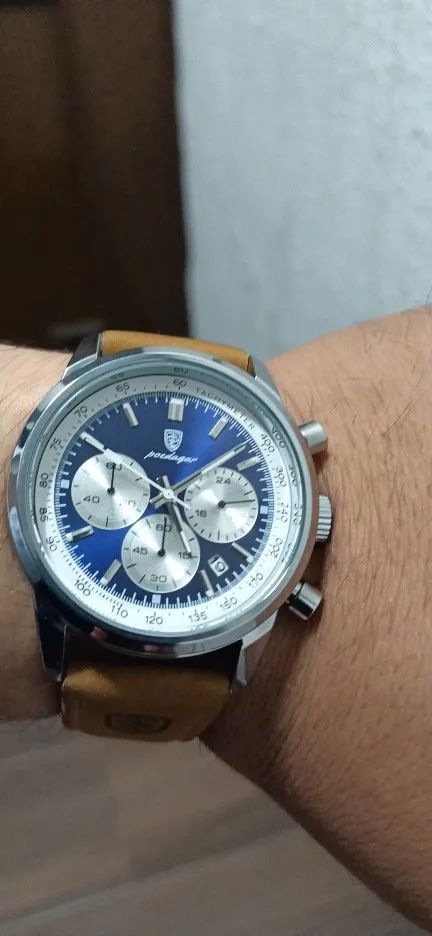POEDAGAR Luxury Man Watch Waterproof Chronograph Luminous Quartz Leather Sports Watch photo review