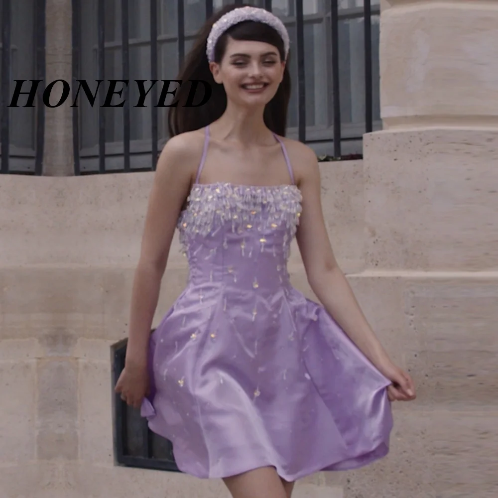 

Honeyed 2024 Short Cocktail Beads Sleeveless Evening Dresses Homecoming A-Line Mini Graduation Prom Formal Dress for Grils