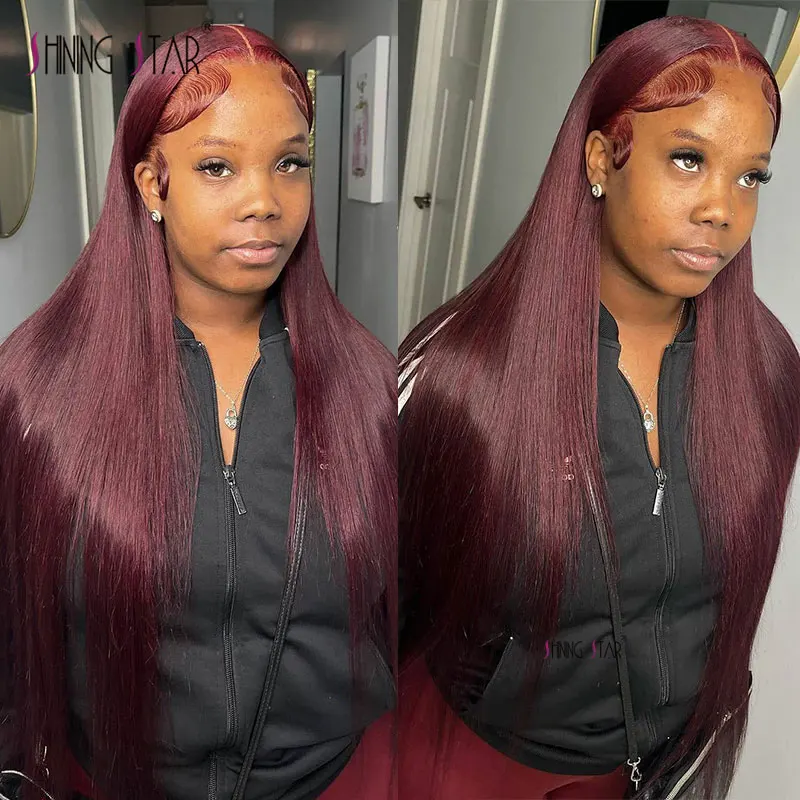 Peruvian Burgundy 13×6 Lace Front Wig 99J Red Colored Straight 13x4 Lace Frontal Wig Human Hair Pre-Plucked Transparent Lace Wig 4