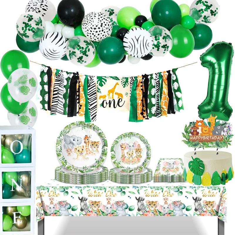 

Jungle Animal Tableware Set Wild One Birthday Party Supplies Green Forest Party Animal Tiger Lion Safari Theme Party Decorations