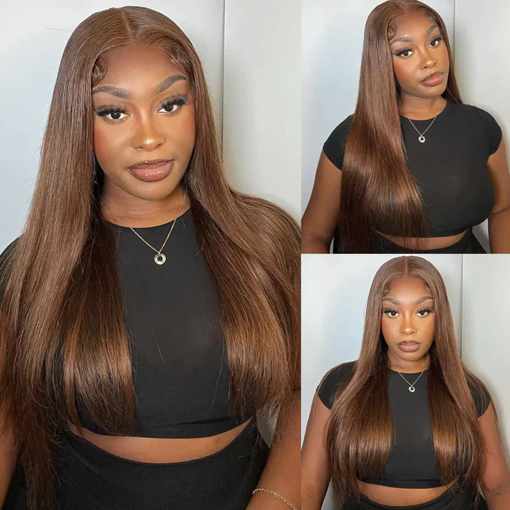 Bone Straight 13x6 13x4 HD Transparent Lace Frontal Wig Glueless Human Hair Wig 30 Inch Colored Chocolate Brown Lace Front Wigs
