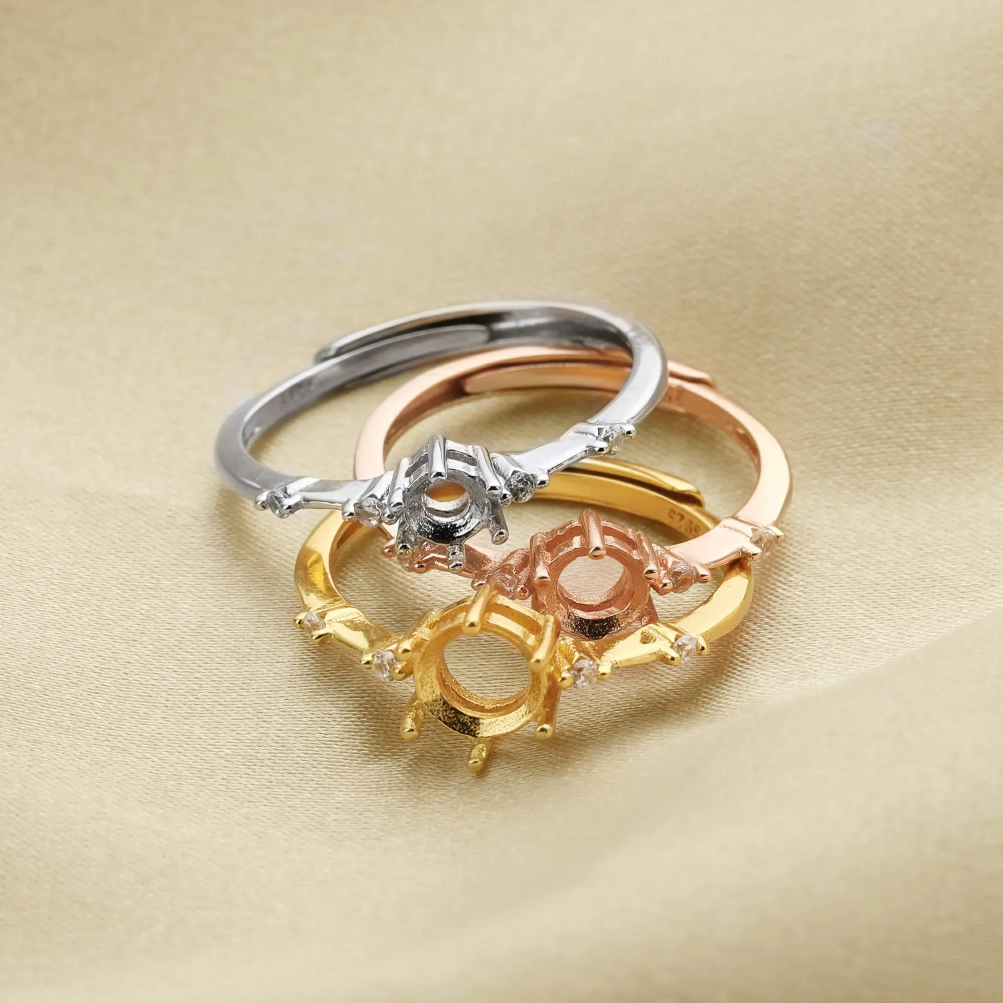 3-6MM Round Prong Ring Settings Solid 925 Sterling Silver Rose