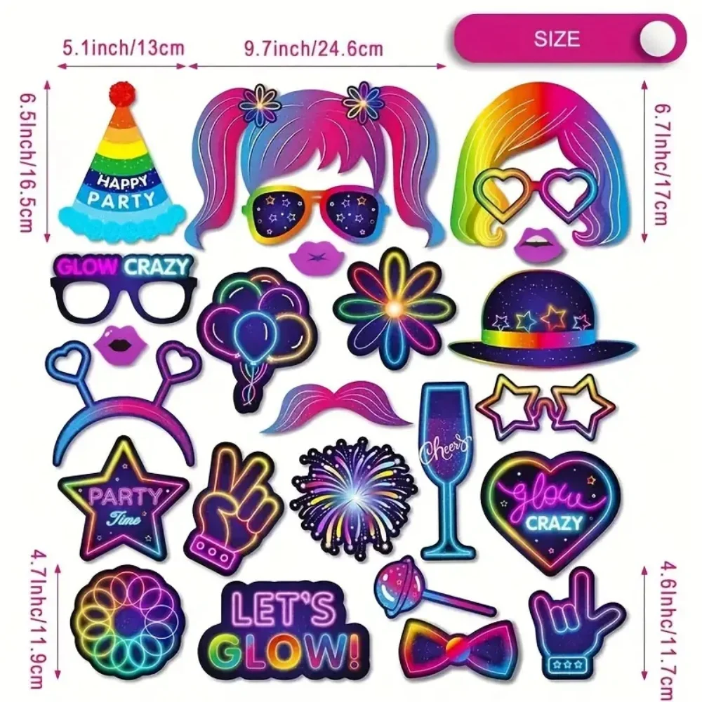 25pcs fluorescent themed paper handheld photo props, suitable for music parties, party atmospheres, photo booth supplies, etc