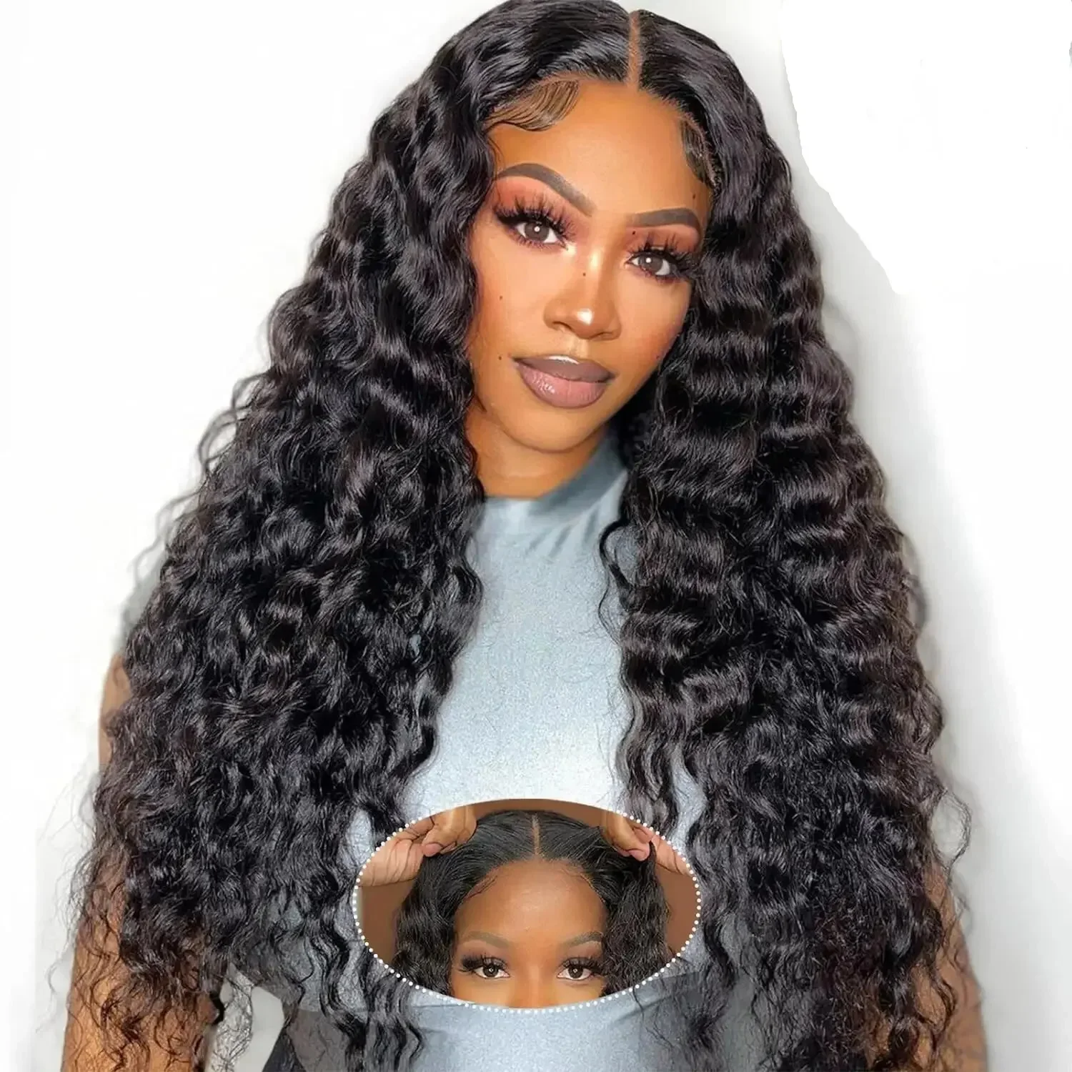 Human Hair Wig 13x6 Deep Wave Lace Front Wig HD Transparent Deep Curly Lace Frontal Glueless For Women