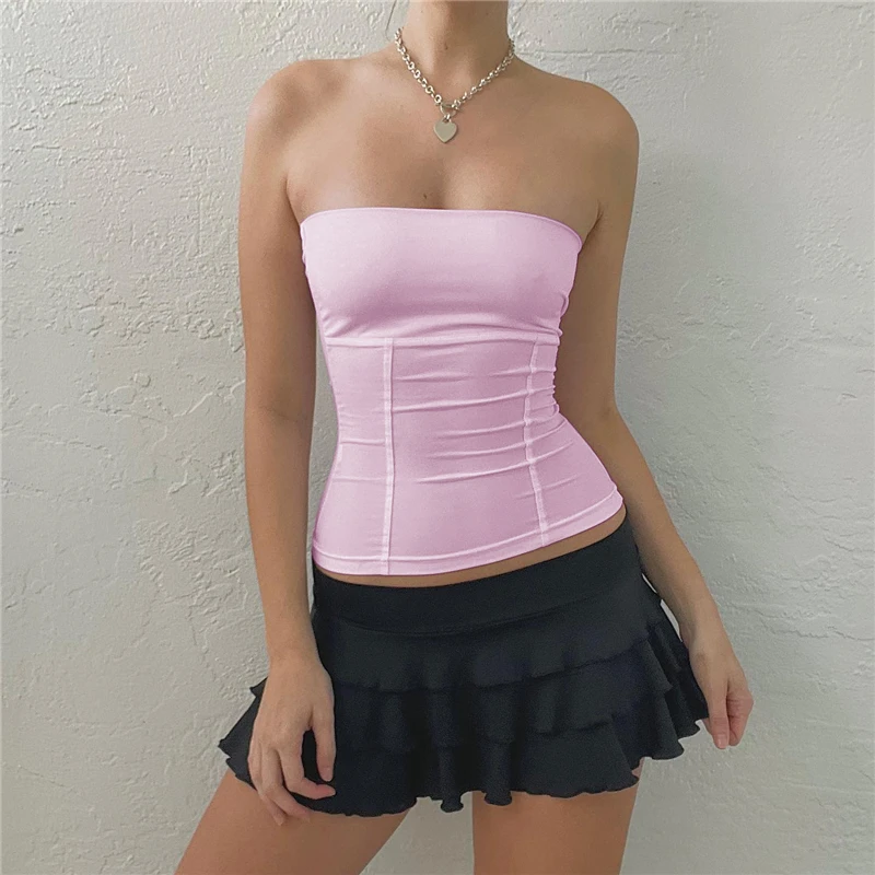 Y2k - Tops de corsé sin tirantes de verano blancos con hombros descubiertos para mujer, top de tubo sin mangas, ropa de corpiño ajustada sexy