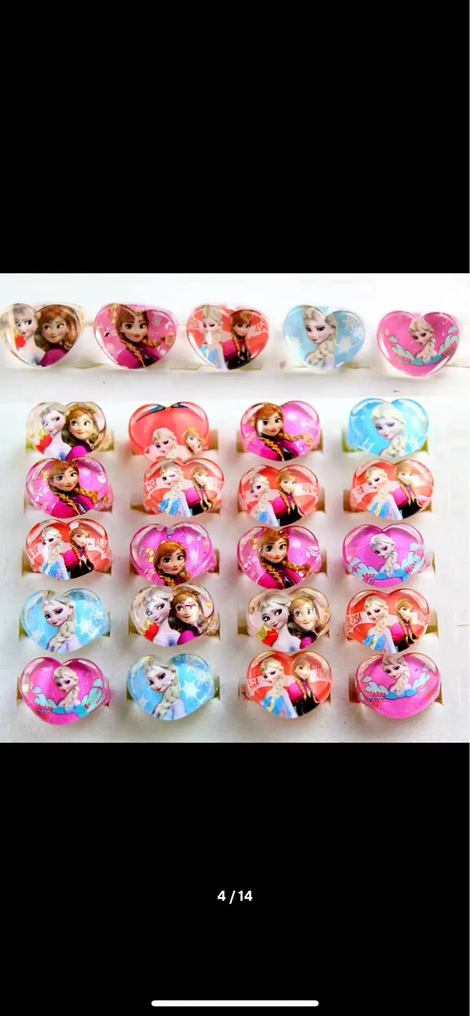 12 Uds. Anillo de princesa Frozen de Disney, Elsa, Anna, acrílico, Minnie Mouse, unicornio, decoración de fiesta para niños, regalos para niñas, suministros para fiesta de cumpleaños photo review