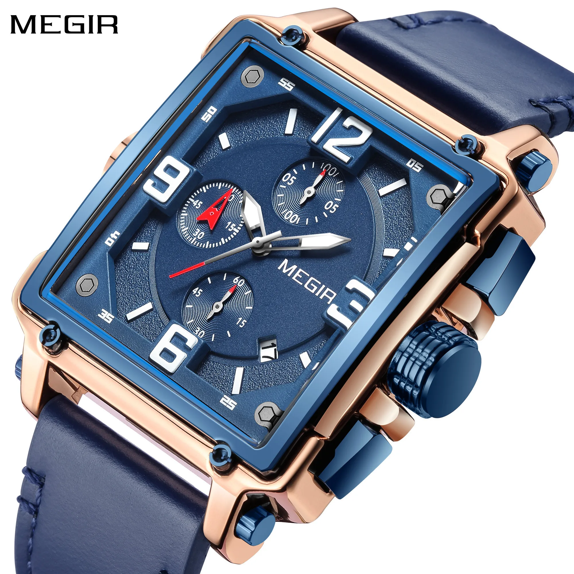 

MEGIR Top Brand Watches for Men Waterproof Leather Quartz Wrist Watch Luminous Chronograph Date Calendar Men Clock Reloj Hombre