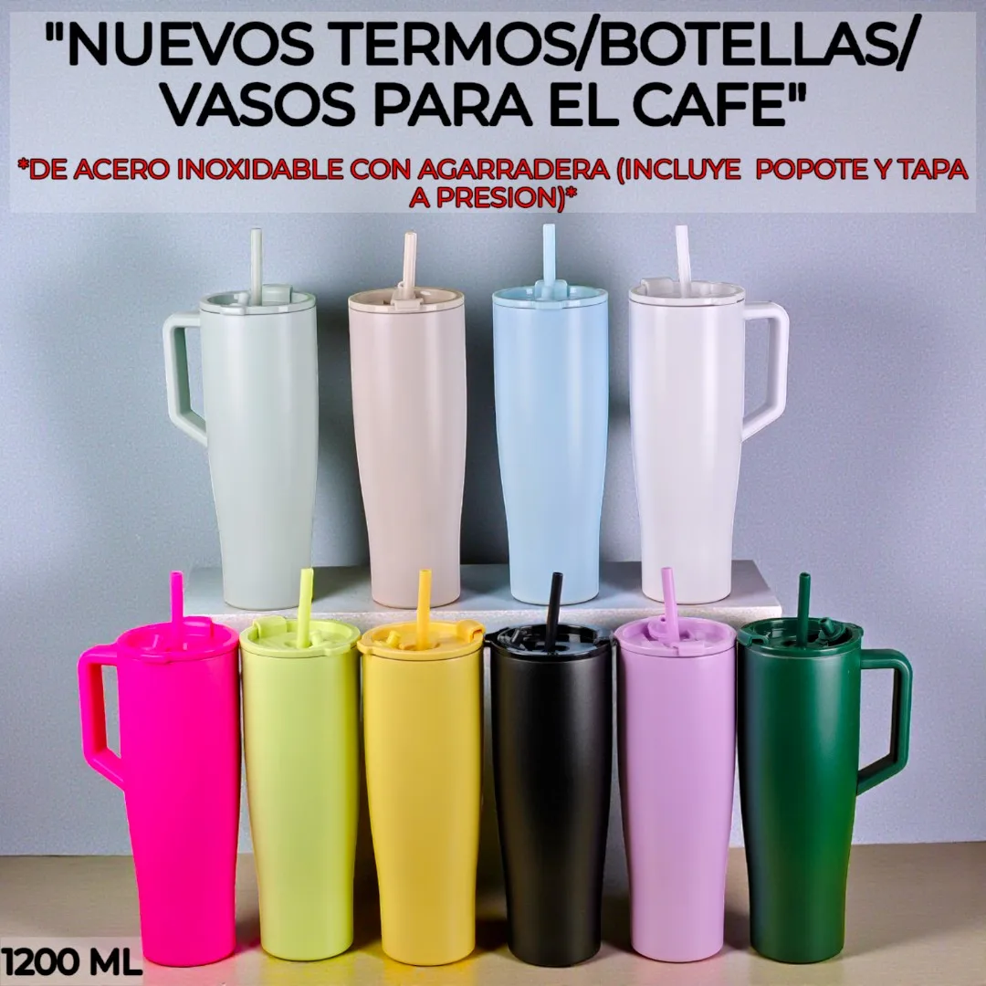 Vaso/Termo Térmico Grande De Acero Inoxidable, PYA-1, Vaso térmico con Asa y tapa con cierre Ergonómico, 1200 ml, 40 OZ, ideal para GYM, escuela, oficina, Taza, Termo para hombres, Vaso de acero inoxidable, 10 COLORES.